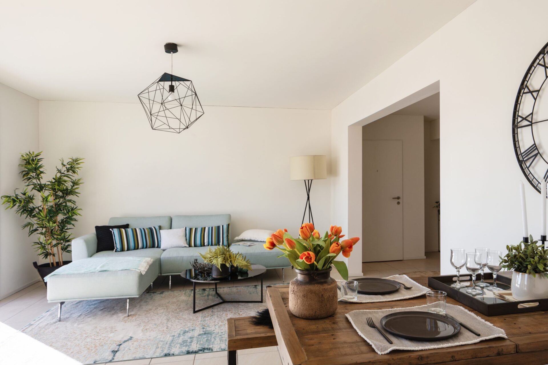 Beautifully staged living and dining room