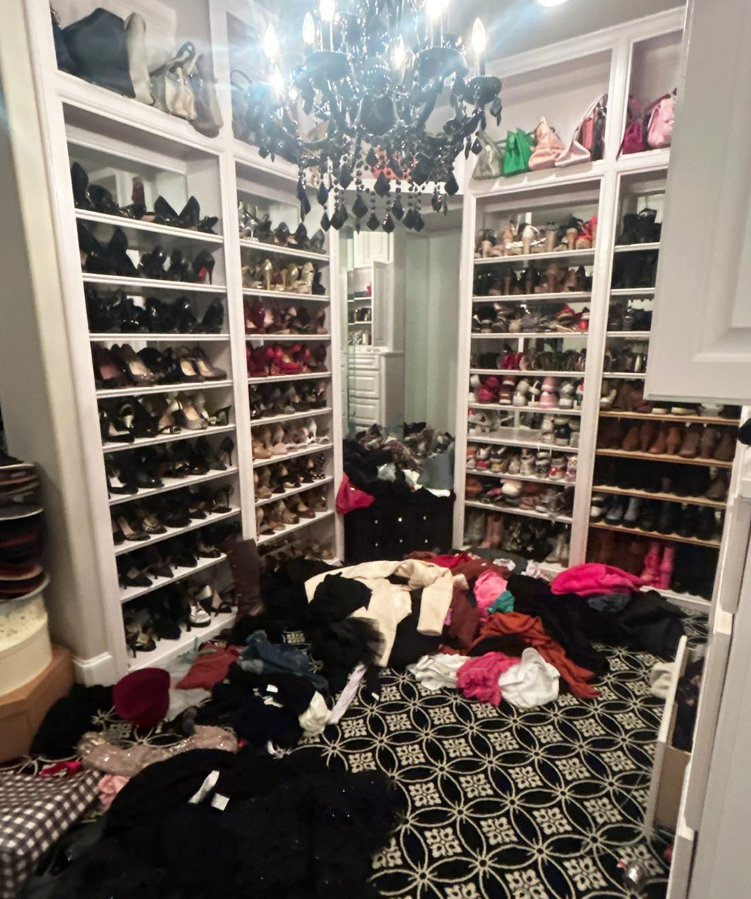 Cluttered closet before KD-Clutter home organizer